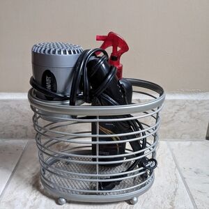 Gray Metal Countertop Organizer For Hair Tools